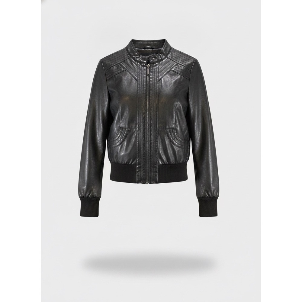 Therapy by Lane Crawford Womens Black Faux Leather Bomber Jacket Size L 517991